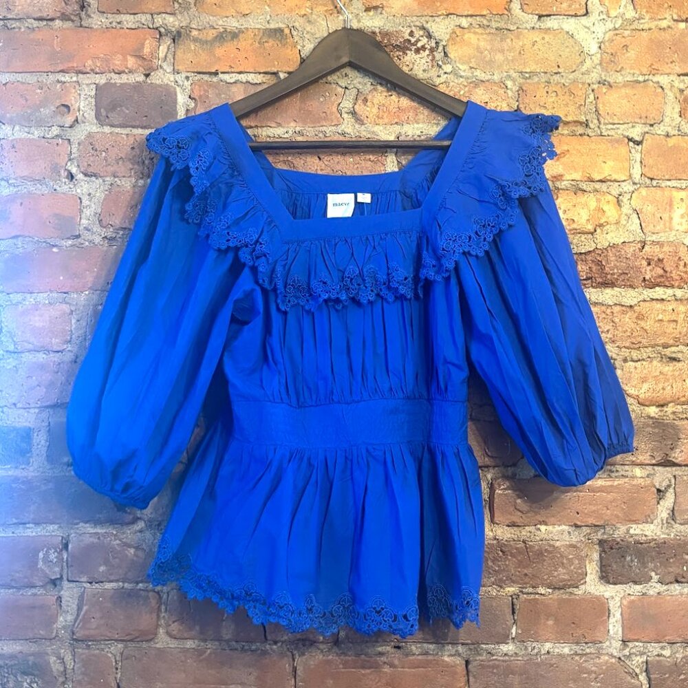 Maeve Peplum Eyelet Blouse Size M NWT